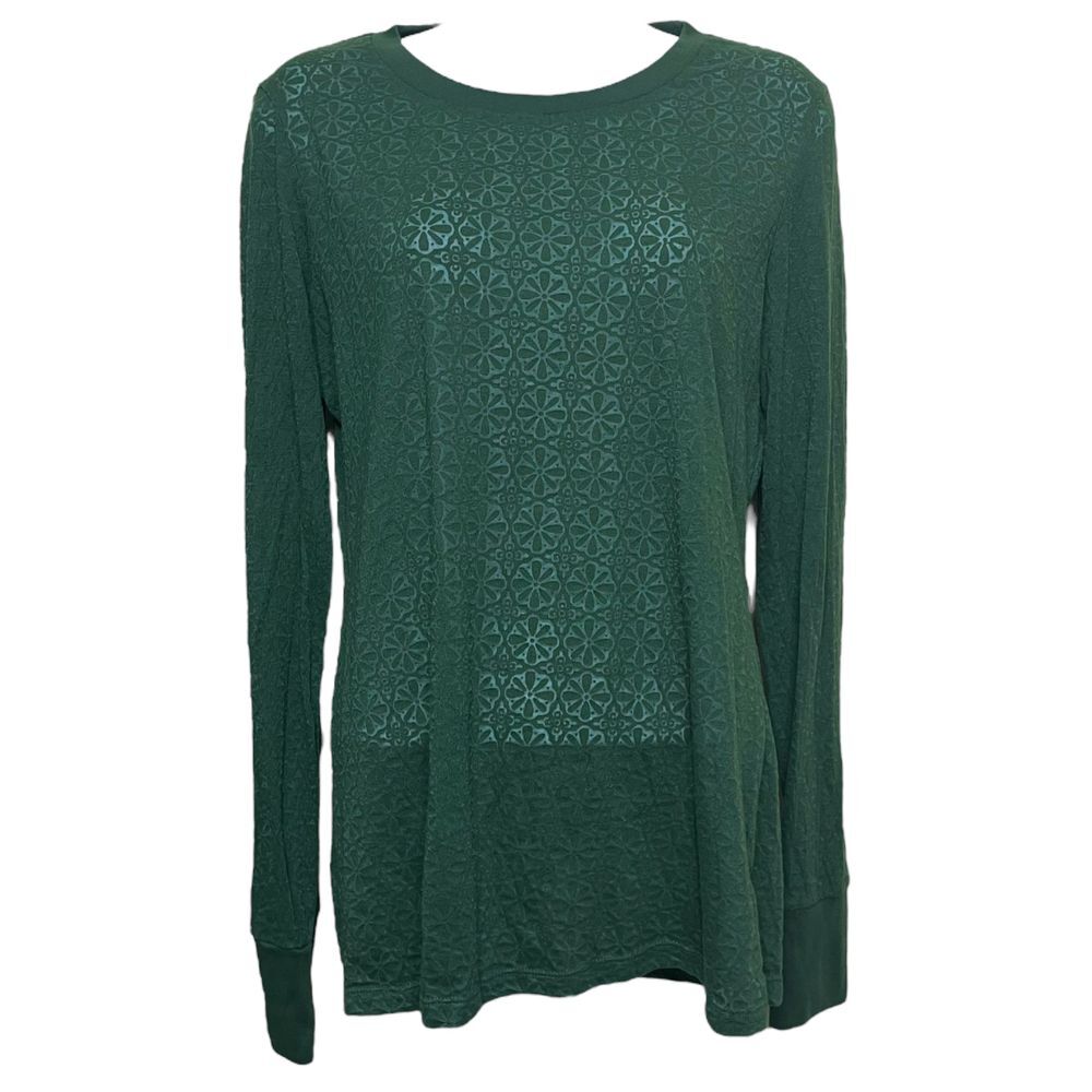 Long Sleeve Top - Decree - Floral Texture Sheer - Forest Green - Women's XL / XG